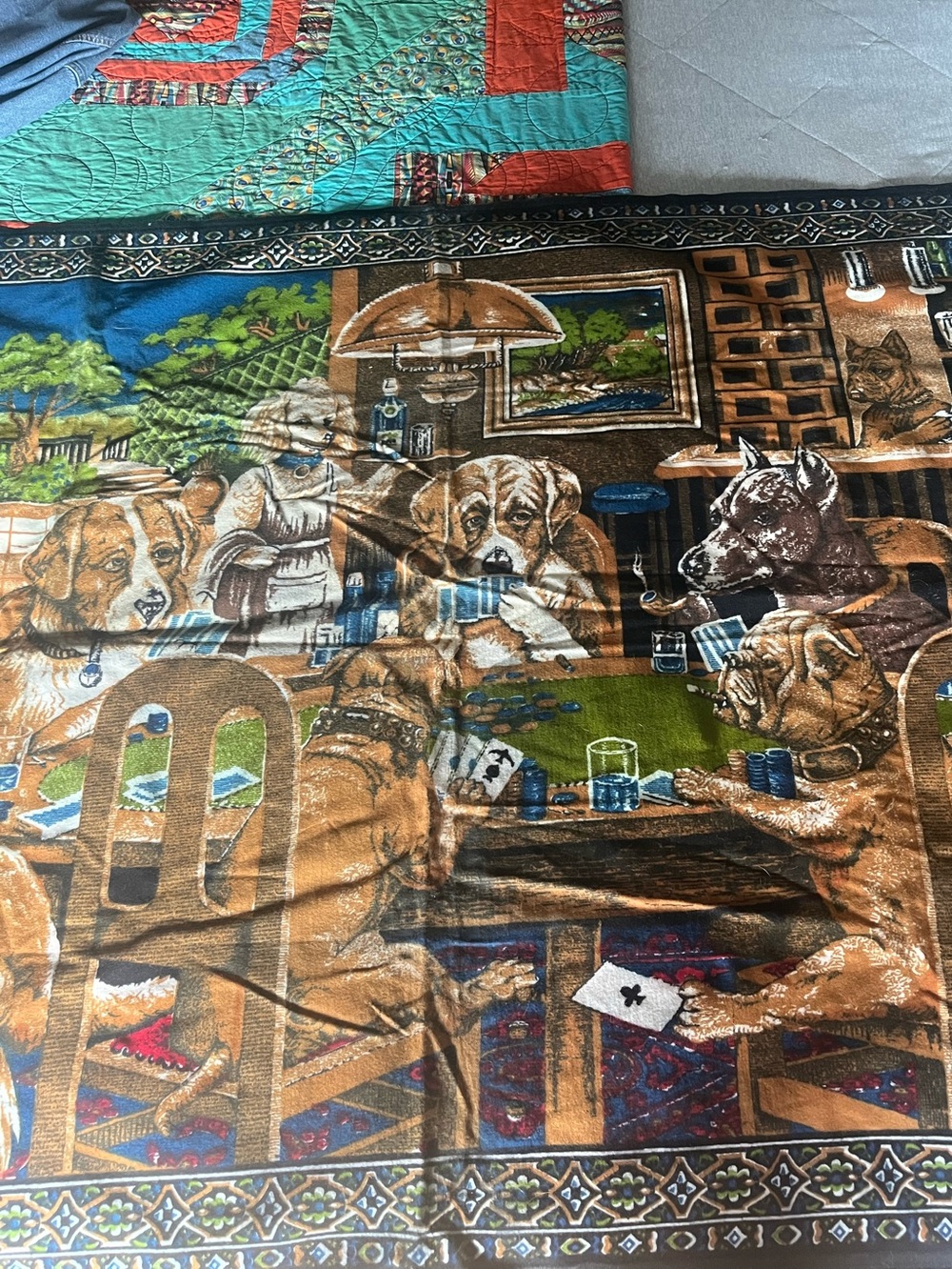 1970’s Made in TurkeyDog Poker Scene Printed Tapestry Brown, Green, Blue